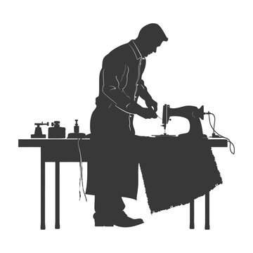 recommend clip art: silhouette clothes tailor in action full body black color only