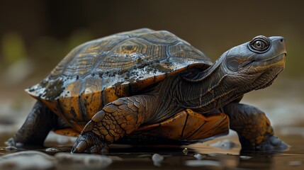 Obraz premium Craft a digital masterpiece of a CG 3D Softshell turtle in a photorealistic frontal view