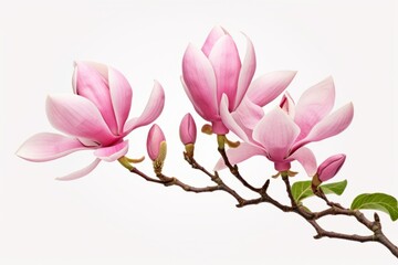 A painting of a magnolia tree with a pink flower. Generative AI