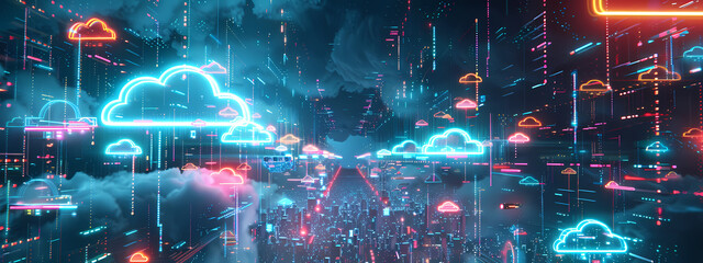 Obraz premium Digital Cloud Connectivity Concept