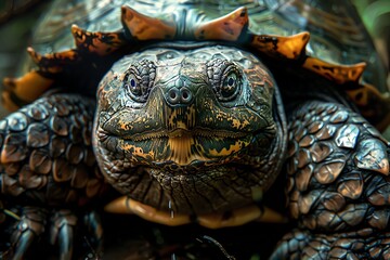 Obraz premium A close up photo of a mata mata turtle