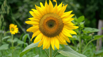 A close-up of a sunflower, capturing its large and cheerful bloom, hd, with copy space