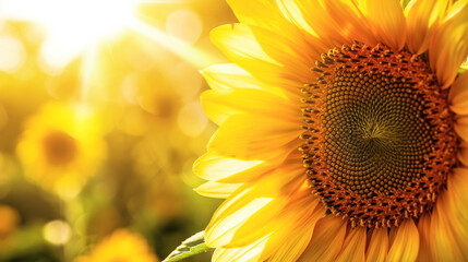 Fototapeta premium A close-up of a sunflower, capturing its large and cheerful bloom, hd, with copy space