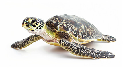 Green Sea Turtle on White Background