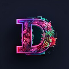 D letter with floral decoration, 3D render, 3D illustration.