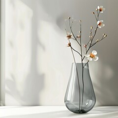 Transparent Vase in Minimalism Style Texture Background, Decorative Bottle Mockup, Glass Vase