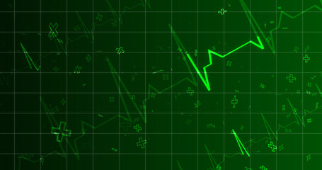EKG ECG Cardiogram moving healthcare medical bg. Health innovation concept with hexagons biotechnology and chemistry molecules bg. Pharmacy DNA presentation infographic medicine drugs nurse aid.