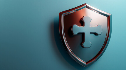 A 3D illustration of a shield with a medical cross, symbolizing protection and healthcare coverage, shield, hd, healthcare concept with copy space