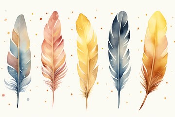 Watercolor feather on a white background. Generative AI