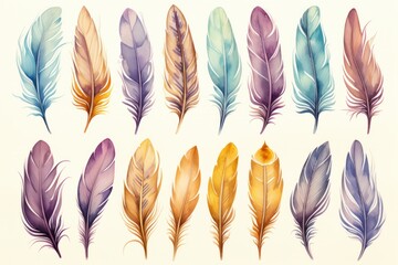 A drawing of a set of feathers on a white background. Generative AI