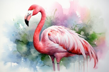A painting of a pink flamingo. Generative AI