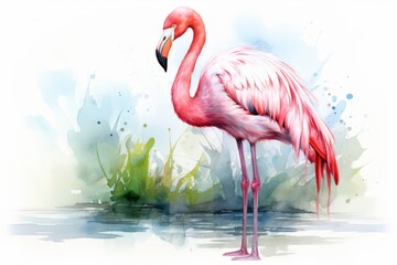 A painting of a pink flamingo. Generative AI