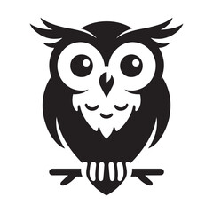 Fototapeta premium Owl bird on the branch silhouette flat vector illustration logo style 