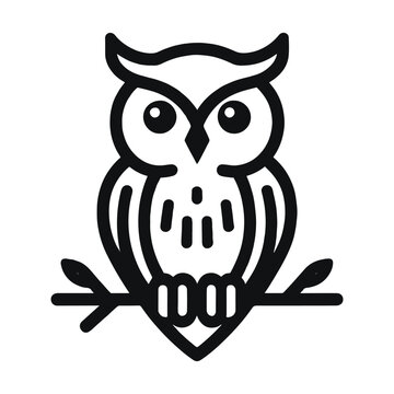 Owl bird on the branch lineart silhouette flat vector illustration logo style 