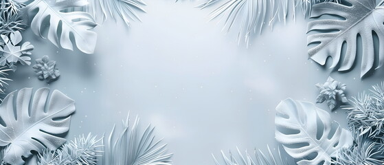 Obraz premium Design text space banner frame flower snowy winter background with beautiful. flower background for design, Featuring floral elements and vibrant colors, perfect for frozen designs and decorations