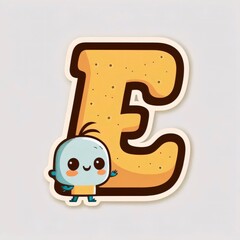 Cute Cartoon Letter E with a Ghost. Vector Illustration.
