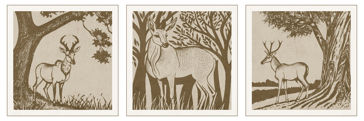 Gazelle. Landscape illustration. Logo design for use in graphics. T-shirt print, tattoo design. Generated by Ai