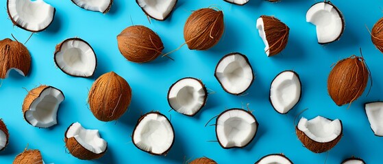 A group of coconuts on a blue background.