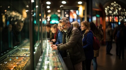 Fototapeta premium People Shopping at a Busy Jewelry Store Counter During the Holiday Season