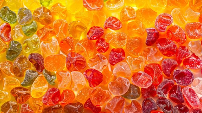 A close up of colorful gummy candy.