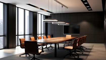 Modern Corporate Office Conference Room Interior with windows Company Board Executive Professional Work Setting