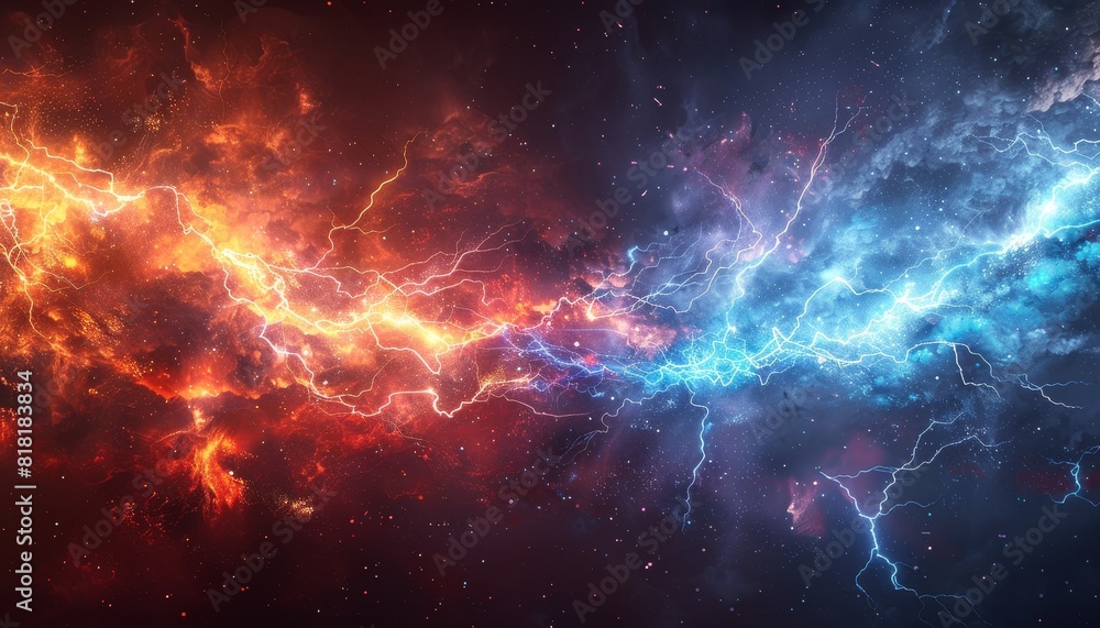 Canvas Prints a bright blue and red line of lightning bolts in space by ai generated image