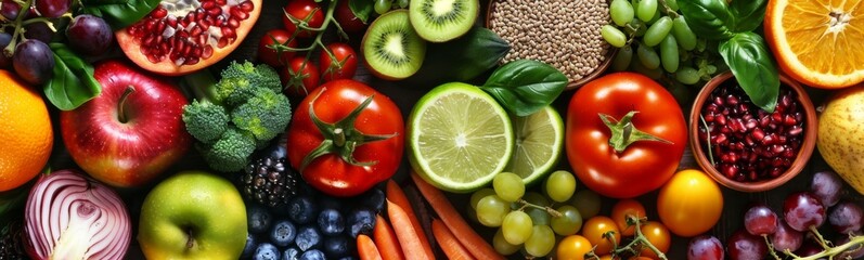 Many different fruits and vegetables that are together, food background 