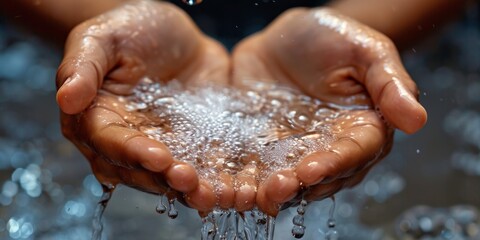 Close-up of hands under the tap. Personal care and hygiene. Generative AI