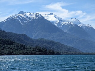 Obraz premium Carretera Austral or Route 7 in Patagonia, Chile, February 2024 Corcovado National Park, nature reserve in southern Chile. Yelcho lake 