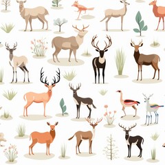 High-quality seamless night pastel animal pattern on white background illustration for stock
