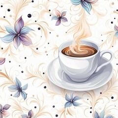 Pastel coffee cup pattern - high quality illustration on white background for morning design