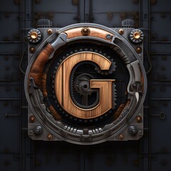 The letter G in the form of a shield on the background of the lock. 3D rendering