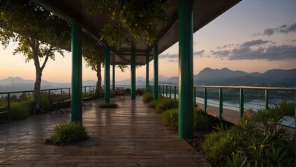 sunset over the river beach generative AI