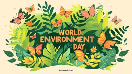 World Environment Day poster, flowers and butterflies