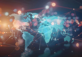 Develop a visual representation of the world map transformed into a dynamic trade grid, symbolizing the interconnected nature of international commerce 
