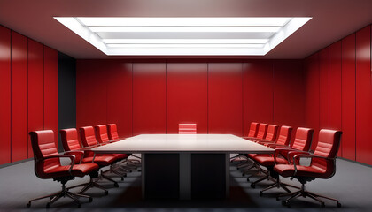 Red Corporate Office Conference Room Interior Company Board Executive Professional Work Setting