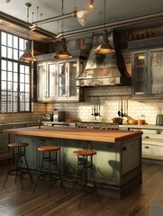 Eclectic VintageInspired Kitchen with Mismatched Cabinets and Industrial Chic Touches