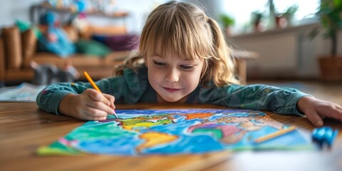 A child drawing a picture of a peaceful world