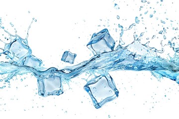 Refreshing splash of water with ice cubes. This image captures the essence of coolness. Perfect for promoting drinks or wellness products. High-definition style. Generative AI.