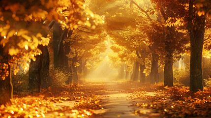 Scenic Autumn Road With Tree Canopy and Fallen Leaves