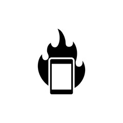 An illustration depicting a smartphone surrounded by flames, symbolizing the overheating or potential safety issues with electronic devices.