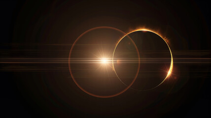 Solar Eclipse with Lens Flare on Black Background