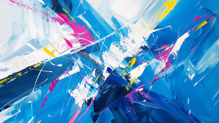 Energetic Blue Brushstrokes, Abstract Artwork