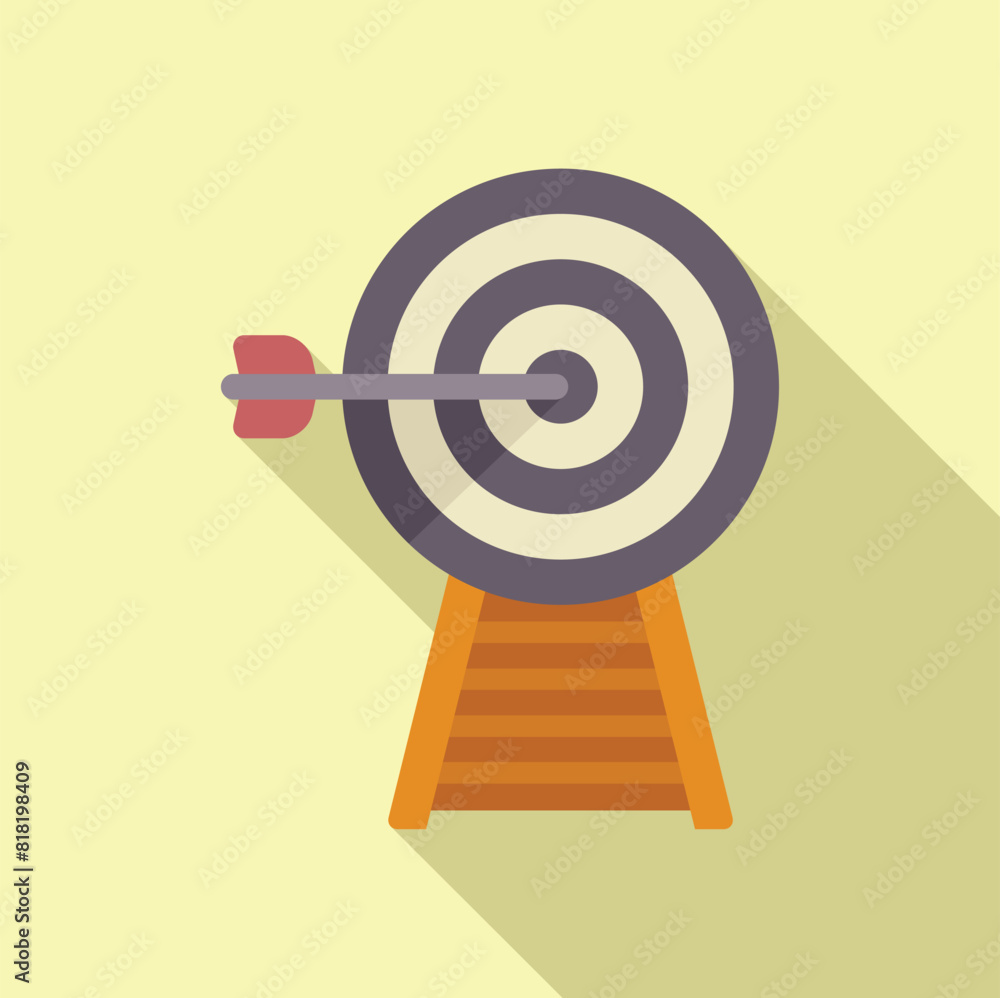 Poster flat design vector of a bullseye with an arrow in the center against a pastel background