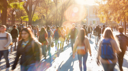 Large Group of People Walking Down a Street