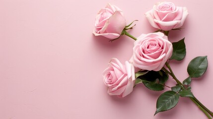  A pink background filled with numerous pink roses, each with a green stem bearing two pink blossoms at its tip
