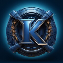 letter K in futuristic style on dark blue background - 3d illustration