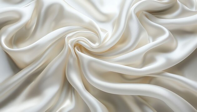 Abstract white luxurious wavy fabric satin silk background, exuding elegance and sophistication Ideal for fashion, luxury, and textile themes Isolated with ample copy space