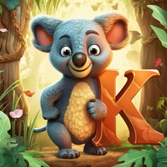 cartoon scene with koala bear in the jungle - illustration for children letter K