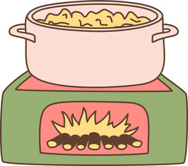 Sauerkraut Pan Cooking Stove. Colorful kawaii hand drawn vector illustration of German cuisine
